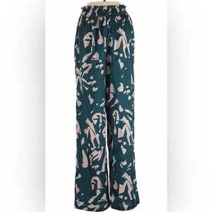 Diarrablu Teal and Cream Abstract Wide Leg Pants